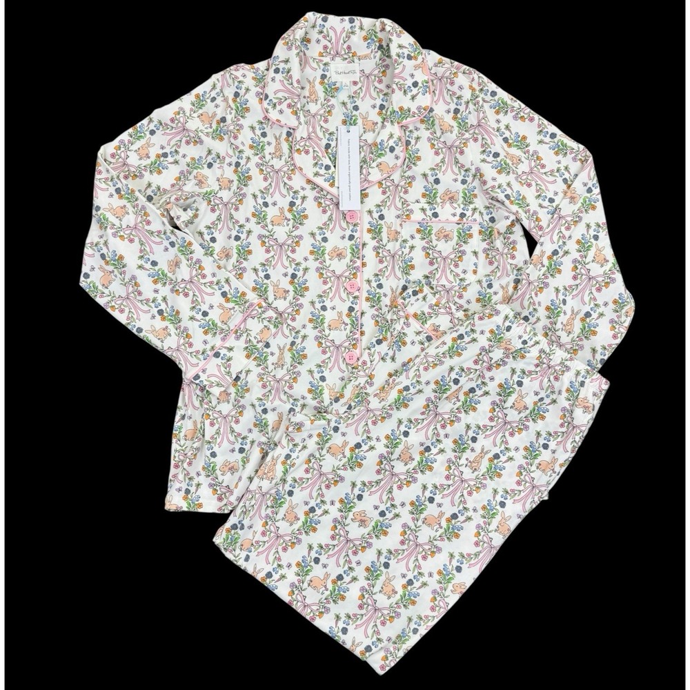 Bed Head Pajamas Womens L Bunny Blooms Rabbit Floral Bows Cotton Set NWT